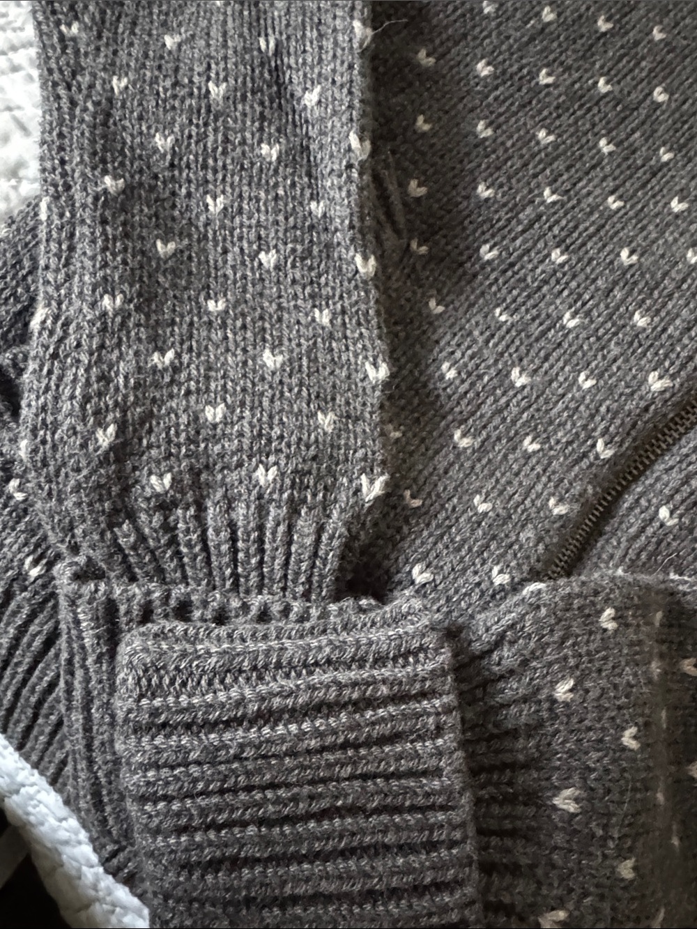 Talbots Charcoal and White Zip-Front Fair Isle Cardigan - Picture 4 of 7